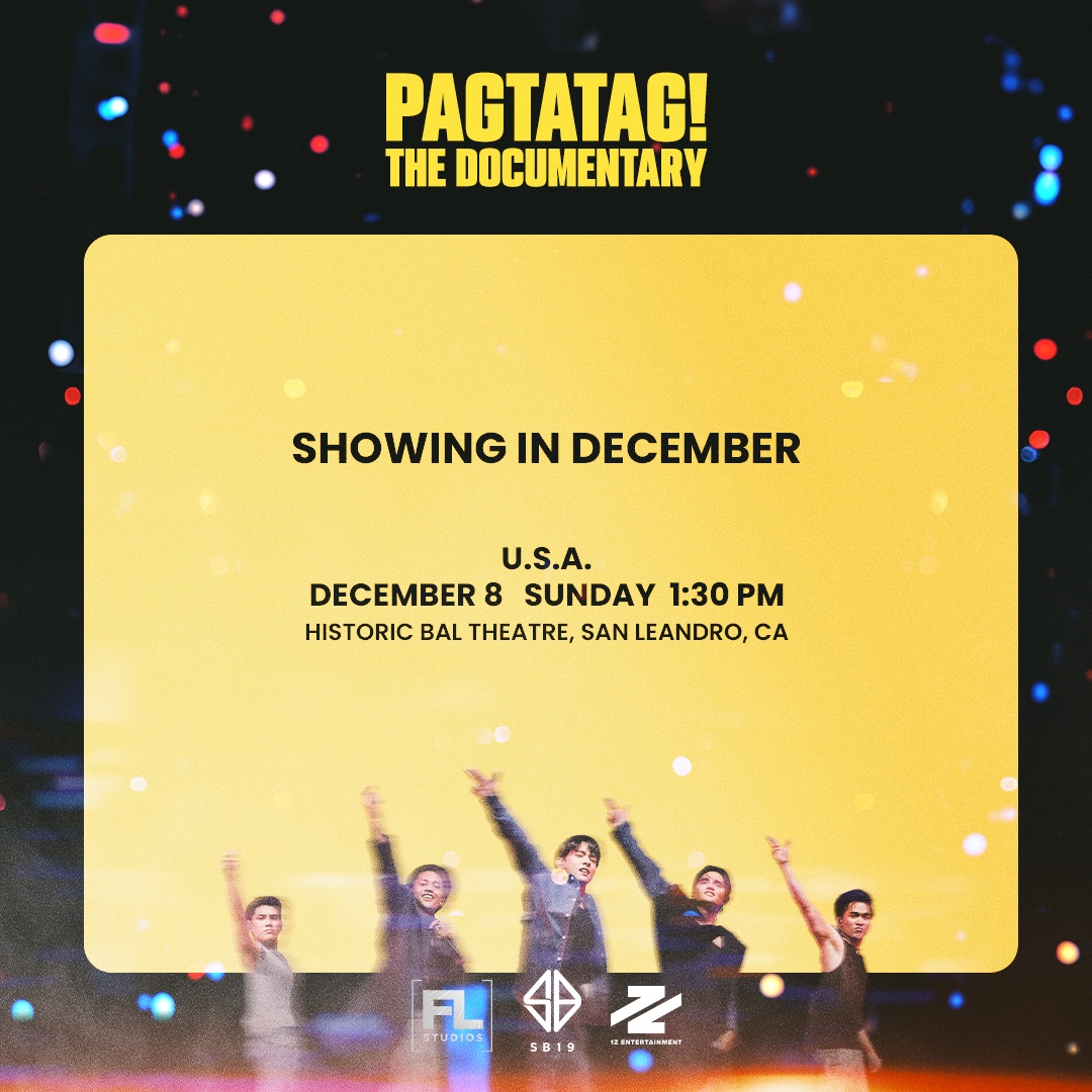 ⚠️PAGTATAG! The Documentary San Leandro, California Screening

Bay Area, catch PAGTATAG! The Documentary on December 8.

For tickets, visit:
eventbrite.com/e/108696008988…
OR
baltheatre.com

This is a limited screening so don't miss out!
#SB19 #PAGTATAG #PAGTATAGTheDocumentary