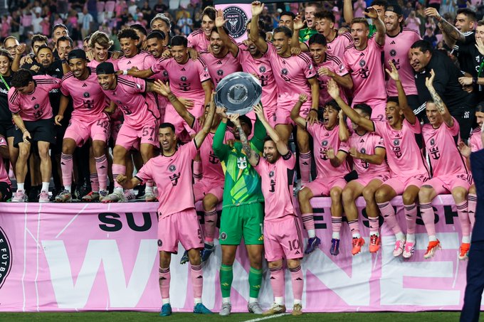 Inter Miami CF celebrate with the MLS Supporters’ Shield.