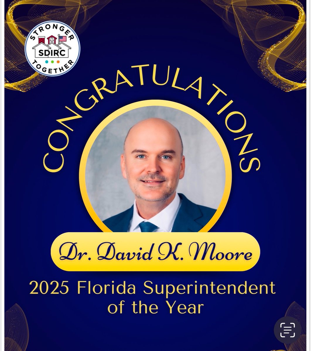 So proud of our School District of Indian River County superintendent, Dr. David K. Moore, for being recognized as Florida’s 2025 Superintendent of the Year! A well-deserved recognition!