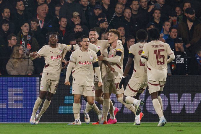 FC Salzburg players celebrate.