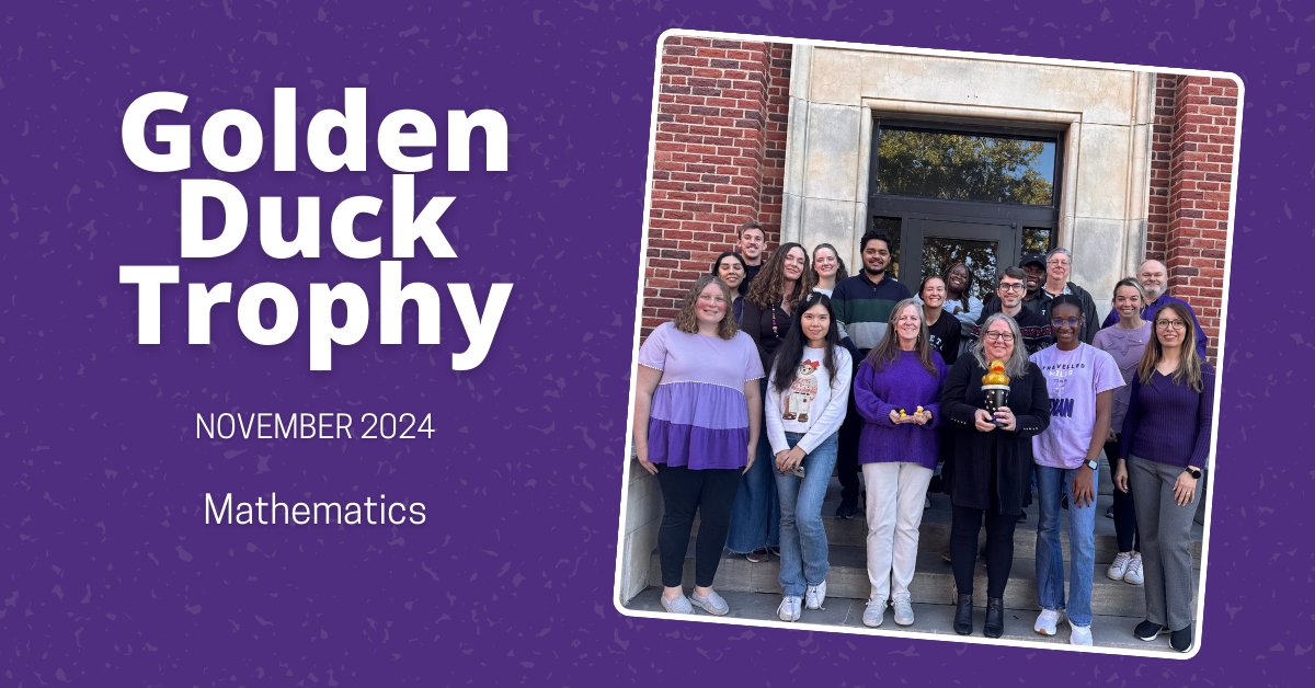 🏆 Congrats to the Department of Mathematics for claiming the Golden Duck trophy this month!
🦆 Will they calculate the formula to keep it in December, or will another department rise to the challenge?  #tarletonfaculty #ceepdpond