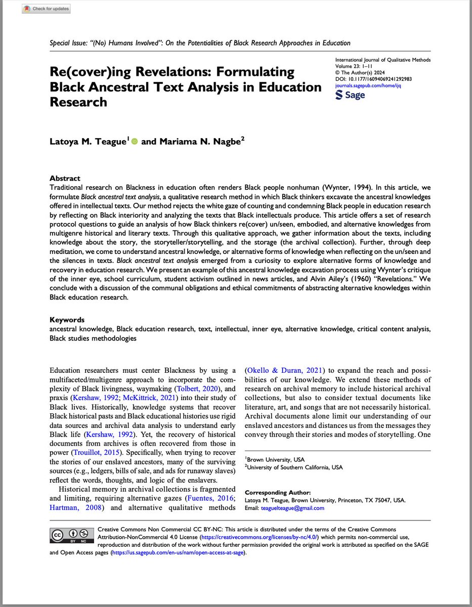 Latoya Teague, Ph.D. (@latoyateague) on Twitter photo Dr. <a href="/MariamaPhD/">Mariama N. Nagbe, Ph.D.</a> and I wrote Re(cover)ing Revelations, a IJQM research methods paper for extracting ancestral messages in all texts. Check it out and share widely: journals.sagepub.com/doi/full/10.11… Dr. <a href="/MariamaPhD/">Mariama N. Nagbe, Ph.D.</a> and I wrote Re(cover)ing Revelations, a IJQM research methods paper for extracting ancestral messages in all texts. Check it out and share widely: journals.sagepub.com/doi/full/10.11…