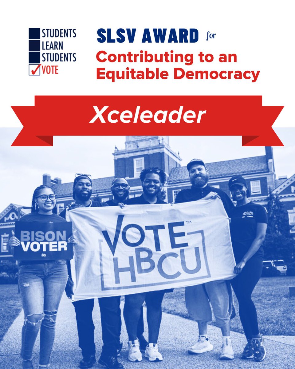 Xceleader (@xceleader) on Twitter photo It is an honor for our <a href="/voteHBCU/">HBCU— say it louder!</a> program to be recognized by <a href="/SLSVCoalition/">Students Learn Students Vote Coalition</a> for the “Contributing to an Equitable Democracy” award! Thank you to every HBCU student, alumni, advisor and our partner <a href="/HeadCountOrg/">HeadCount | Register To Vote</a> for helping us to make our 2024 efforts possible. #SLSVAwards It is an honor for our <a href="/voteHBCU/">HBCU— say it louder!</a> program to be recognized by <a href="/SLSVCoalition/">Students Learn Students Vote Coalition</a> for the “Contributing to an Equitable Democracy” award! Thank you to every HBCU student, alumni, advisor and our partner <a href="/HeadCountOrg/">HeadCount | Register To Vote</a> for helping us to make our 2024 efforts possible. #SLSVAwards