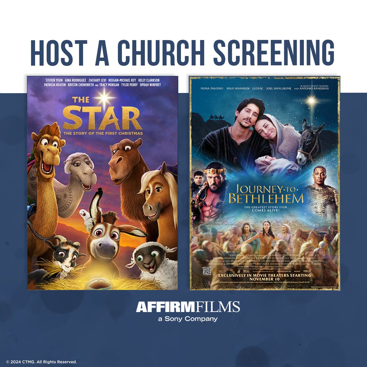 Show THE STAR and JOURNEY TO BETHLEHEM at your church as a way to celebrate Christmas. Both family friendly films are a great way to share the greatest story ever told!