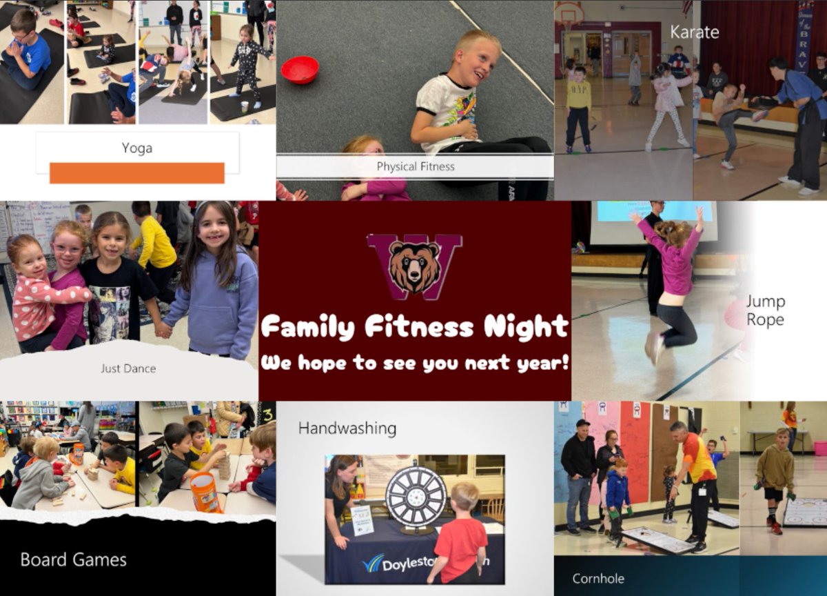 Family Fitness Night at Warwick was a success! Take a look at the picture collage that a 6th grader created. Thank you @MrsLangloisPEHE for putting this great night together for families 💪 #CBOneTeam