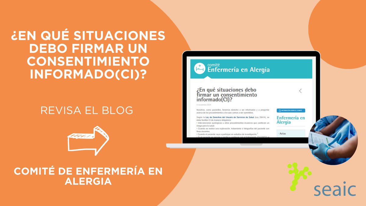 🔎 Si eres alergólogo, lo más probable es que te hayas preguntado en qué situaciones debes firmar un consentimiento informado. 

Descubre en nuestro blog qué dice la Ley en la nueva entrada del Comité de Enfermería en Alergia:

pmsl.es/1co