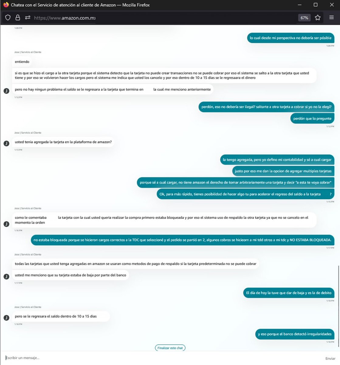 Hinekun's tweet photo. @amazonmex ¿Dónde puedo encontrar esta acción, dentro las políticas legales? ¿Dónde dice que acepto la aplicación puede elegir arbitrariamente el método de pago? ¿Esto no debería de ser ilegal? https://t.co/wvg4aJ6j3v