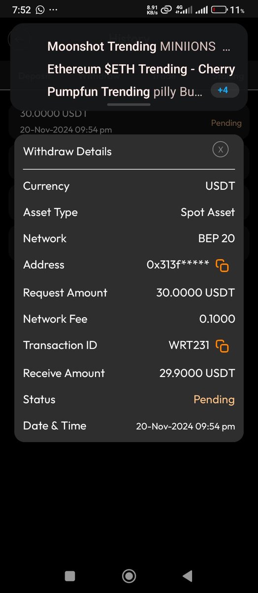 moeene12's tweet photo. @ultraproex I Can someone explain why this withdrawal will be pending for two days now? https://t.co/3Qk1Sx2vDl