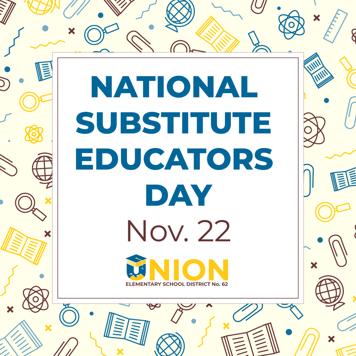 🌟 Happy Substitute Educators Day! 🌟

At Union ESD, we deeply appreciate the dedication and flexibility of our substitutes who step in to ensure our students’ learning never skips a beat. Thank you for all you do to inspire hope and empower our students every day. 💙💛