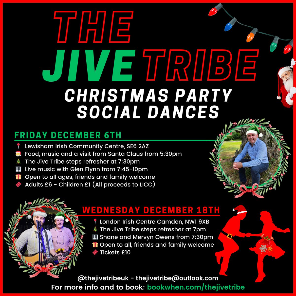 CHRISTMAS PARTY SEASON 🎄

Join us for our 2 Christmas social dances this December and show off your Irish jive steps on the dance floor 💃🕺

Book here: bookwhen.com/thejivetribe