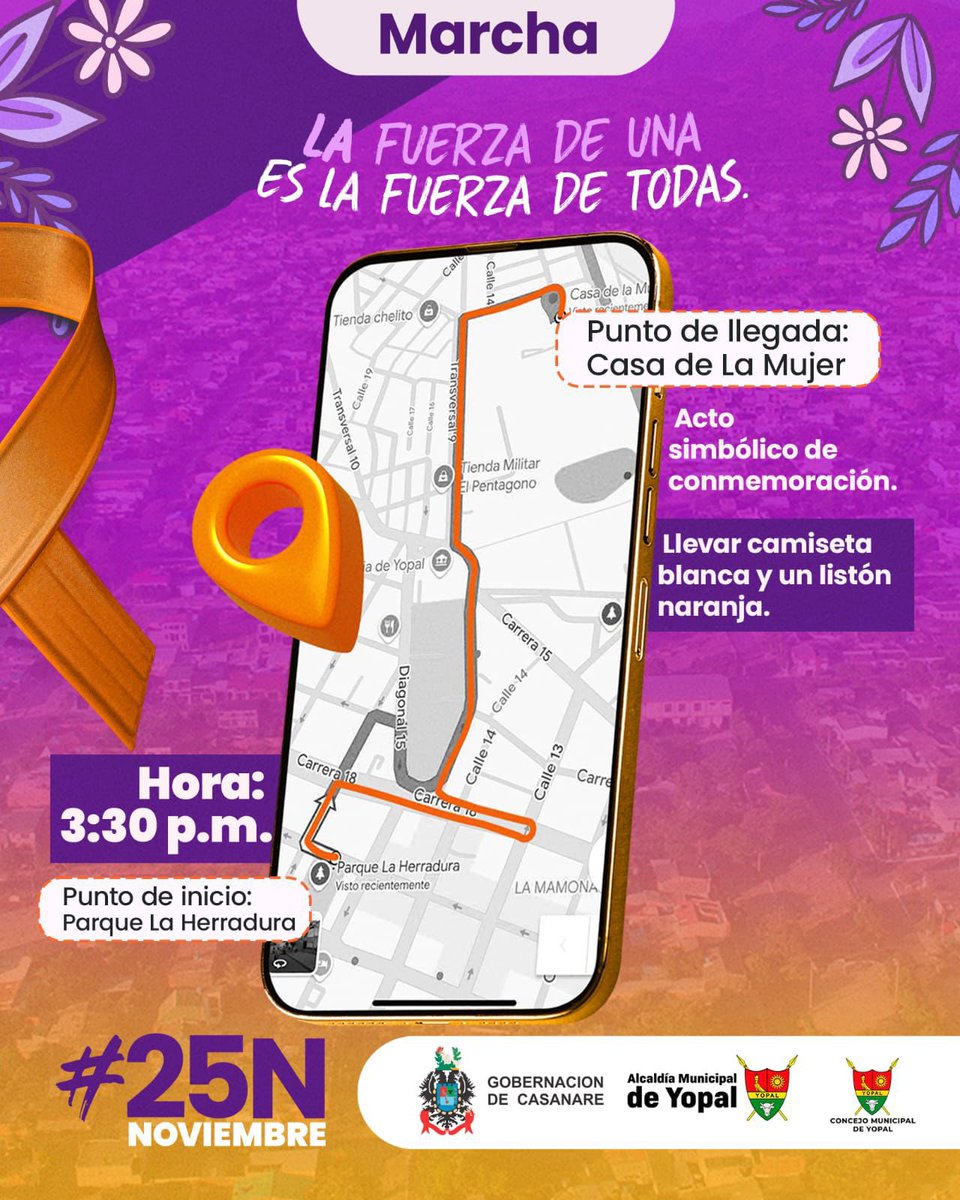 💜 Únete a la marcha "La fuerza de una es la fuerza de todas 🙋🏻‍♀️
Este lunes, 25 de noviembre, en conmemoración te invitamos a participar en esta movilización en contra de la violencia de género.