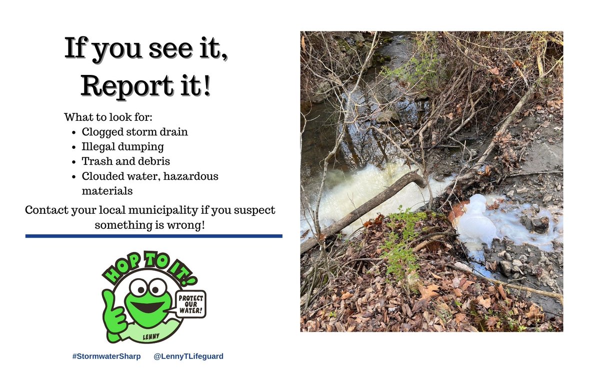 LennyTLifeguard's tweet photo. Stormwater Fact Friday!
If you see Stormwater Pollution (discolored creeks, clogged storm drains, illegal dumping, etc.) contact your local municipality to report it! If it doesn't look right, you're right!
#StormwaterSharp #reportit https://t.co/oqrunO5C4c