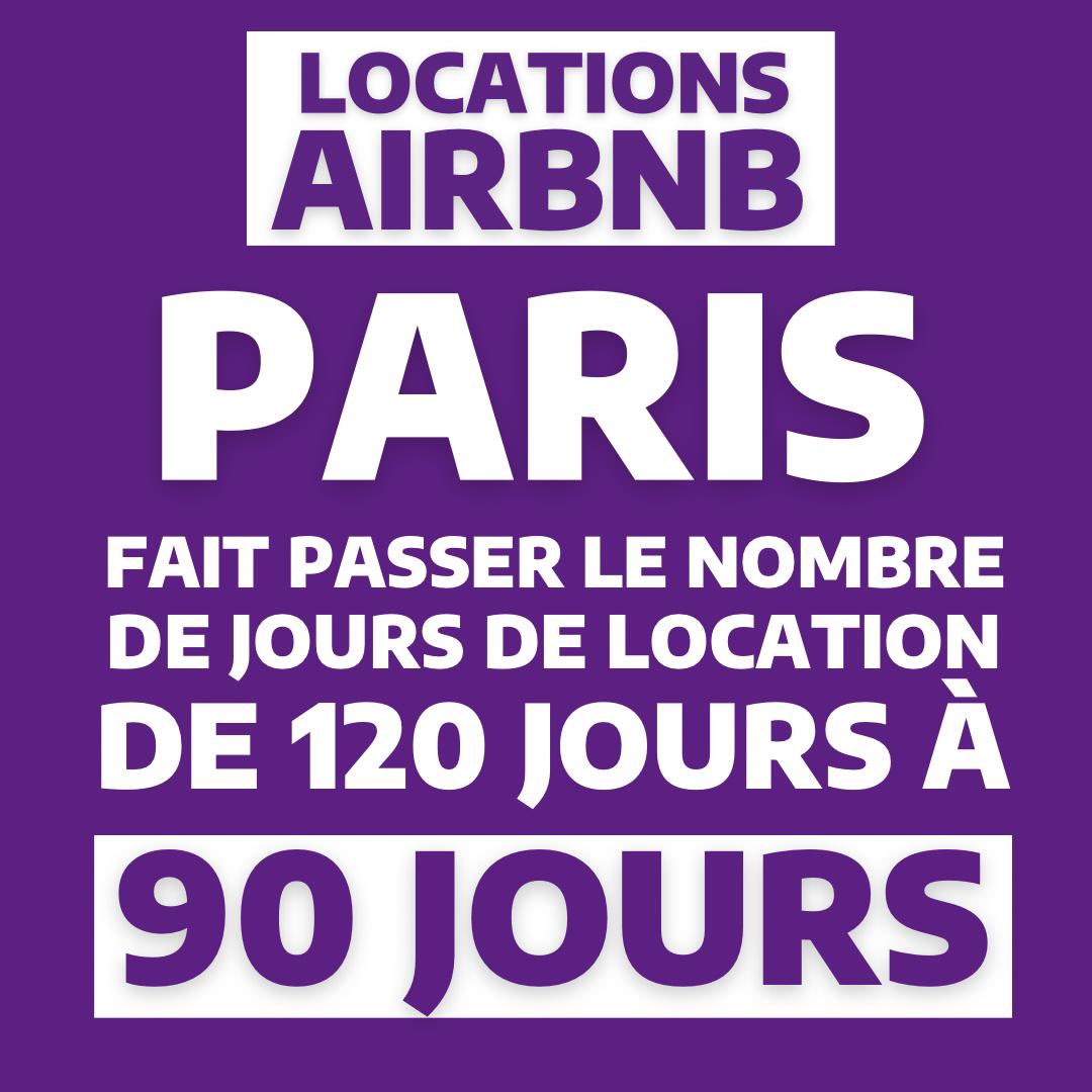 Trop de locations Airbnb = trop de nuisances !

Une nouvelle loi nous permet désormais de réduire le nombre de jours de location maximum pour une résidence principale de 120 à 90 jours. 

Paris est la première ville à se saisir de cette possibilité nouvelle. Voté ce soir !