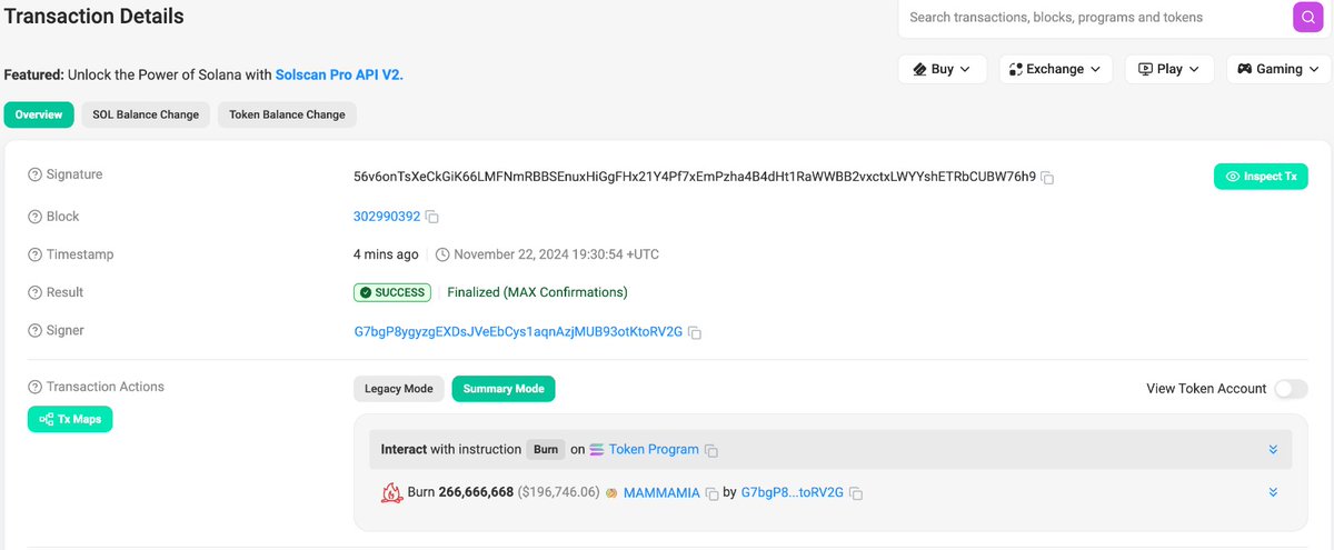 It's done.

As anticipated, a few minutes ago we proceeded to burn all the tokens allocated to the Mammamia Team, officially making Mammamia a CTO.

Rather than dumping the tokens on our holders, tokens worth $600,000 have been permanently burned.

With this, the selling pressure