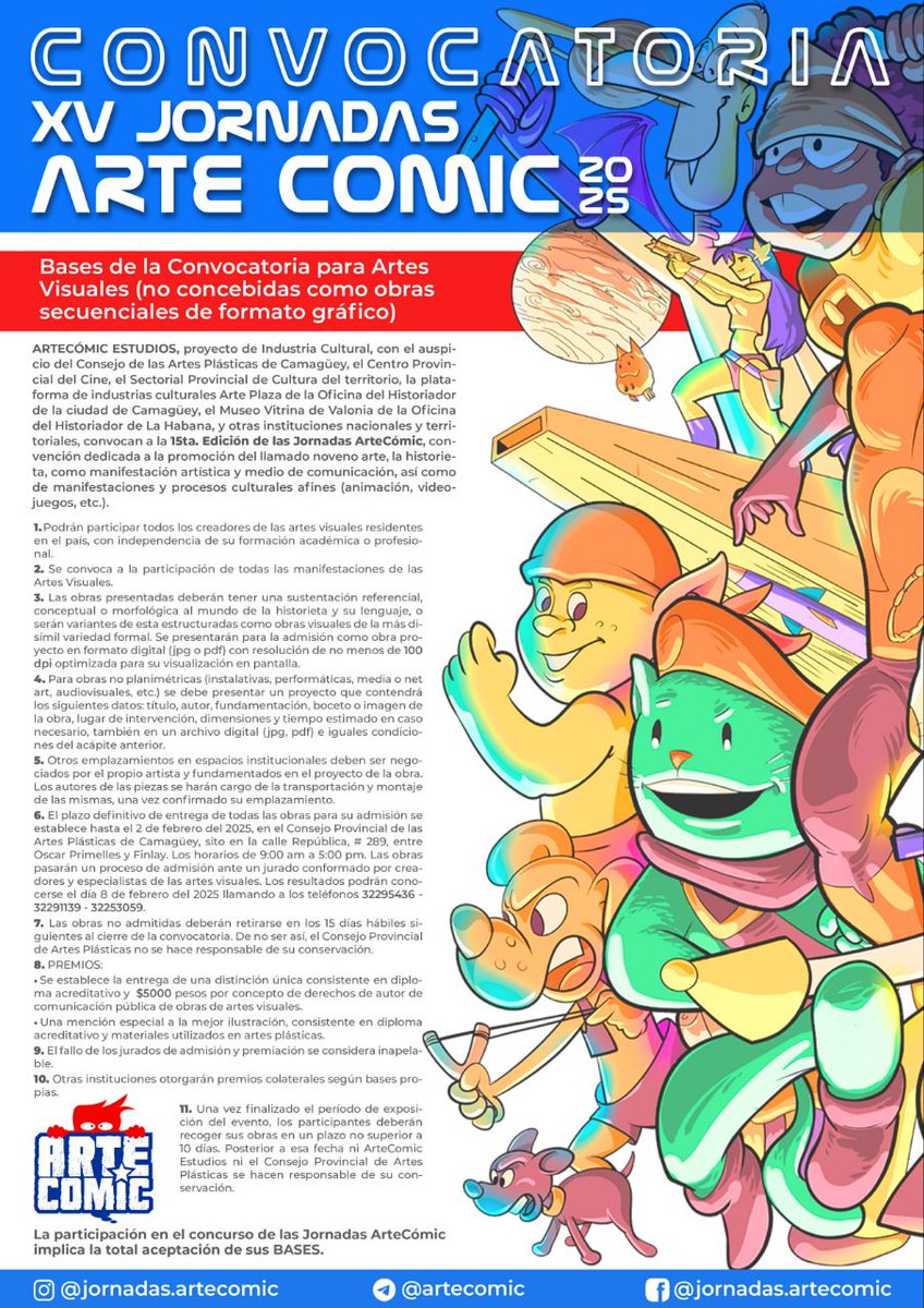 #Convocatoria a la edición  15 de las Jornadas  ArteCómic 2025. El más antiguo  e importante  evento profesional dedicado al #novenoarte y sus sucedáneos. Esperamos sus colaboraciones y sugerencias. 😃🇨🇺📣😉

#CubaEsCultura  #historietacubana
