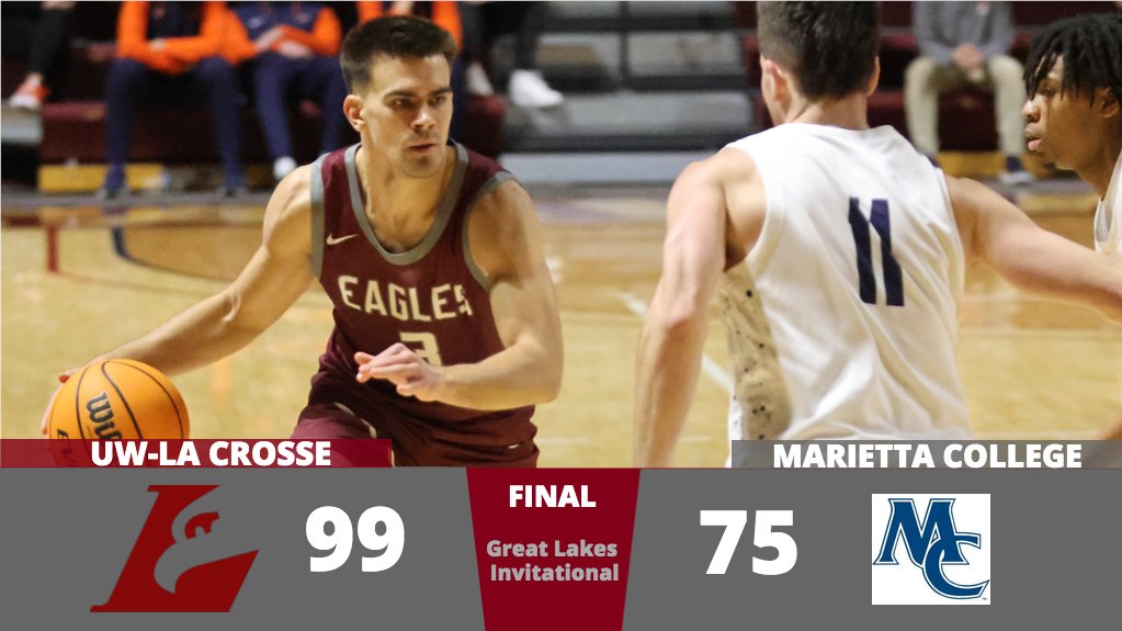 UWL Athletics (@uwlathletics) on Twitter photo Final: <a href="/UWLEagleMBB/">UW-La Crosse Men’s Basketball</a> 99, Marietta (Ohio) 75 in the Great Lakes Invitational. The Eagles improve to 3-1 on the season.
Dustin Derousseau with 20 points, Karter Thomas 19, Sam Grieger 16, Will Fuhrmann 12. JJ Paider with eight points, eight rebounds and nine assists.
#d3hoops Final: <a href="/UWLEagleMBB/">UW-La Crosse Men’s Basketball</a> 99, Marietta (Ohio) 75 in the Great Lakes Invitational. The Eagles improve to 3-1 on the season.
Dustin Derousseau with 20 points, Karter Thomas 19, Sam Grieger 16, Will Fuhrmann 12. JJ Paider with eight points, eight rebounds and nine assists.
#d3hoops