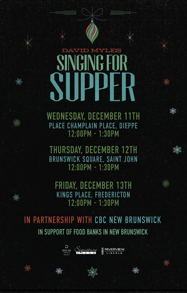 David Myles (@mylesdavid) on Twitter photo 🎅🎄Thrilled to announce the 15th annual #SingingForSupper tour raising money for #NewBrunswick food banks! Can’t wait to see you out there. <a href="/CBCNB/">CBC New Brunswick</a> 🎅🎄Thrilled to announce the 15th annual #SingingForSupper tour raising money for #NewBrunswick food banks! Can’t wait to see you out there. <a href="/CBCNB/">CBC New Brunswick</a>