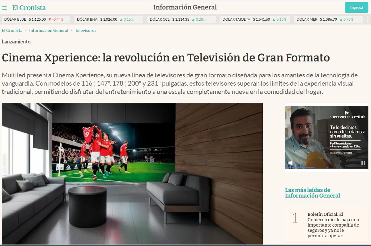Multiled_SA's tweet image. Lanzamos #CinemaXperience nuestra nueva línea de Televisores de Gran Formato.
El Cronista hizo eco del lanzamiento publicando una nota en su web, avalando nuestra trayectoria y experiencia en tecnología LED.
La nota cronista.com/informacion-gr…
Saber más multiled.com.ar/productos/cine…