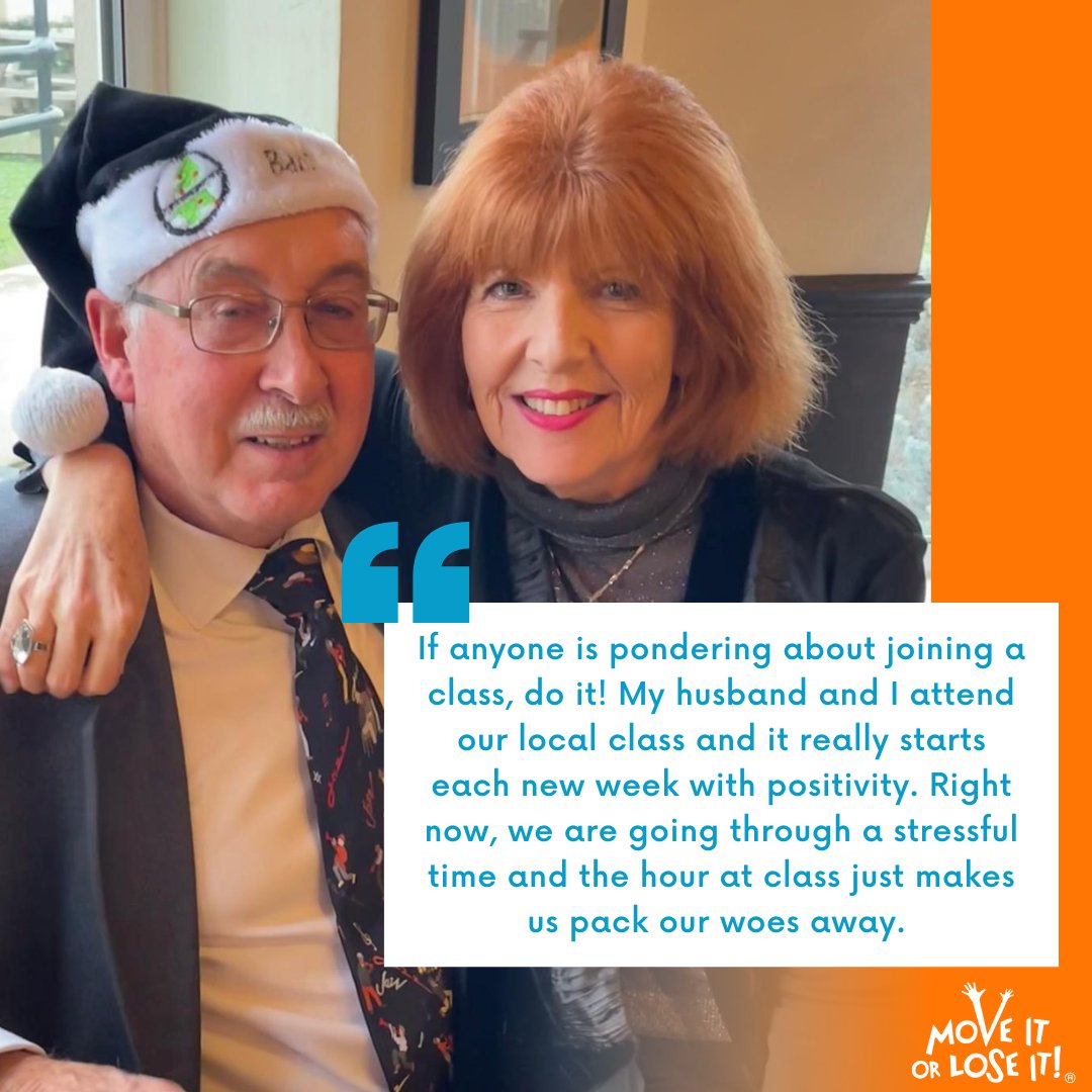 moveitorloseit1's tweet photo. Thank you to Julie, one of our amazing #MoveitorLoseitclass members, who attends weekly with her husband & shared how #Moveitorloseit makes them feel. Our classes bring movement, joy & connection to the lives of #olderpeople. Find your local class here: https://t.co/gCrW2v1xM5

#HealthyAgeing #ActiveAgeing #HappyAgeing @EMDForLife
