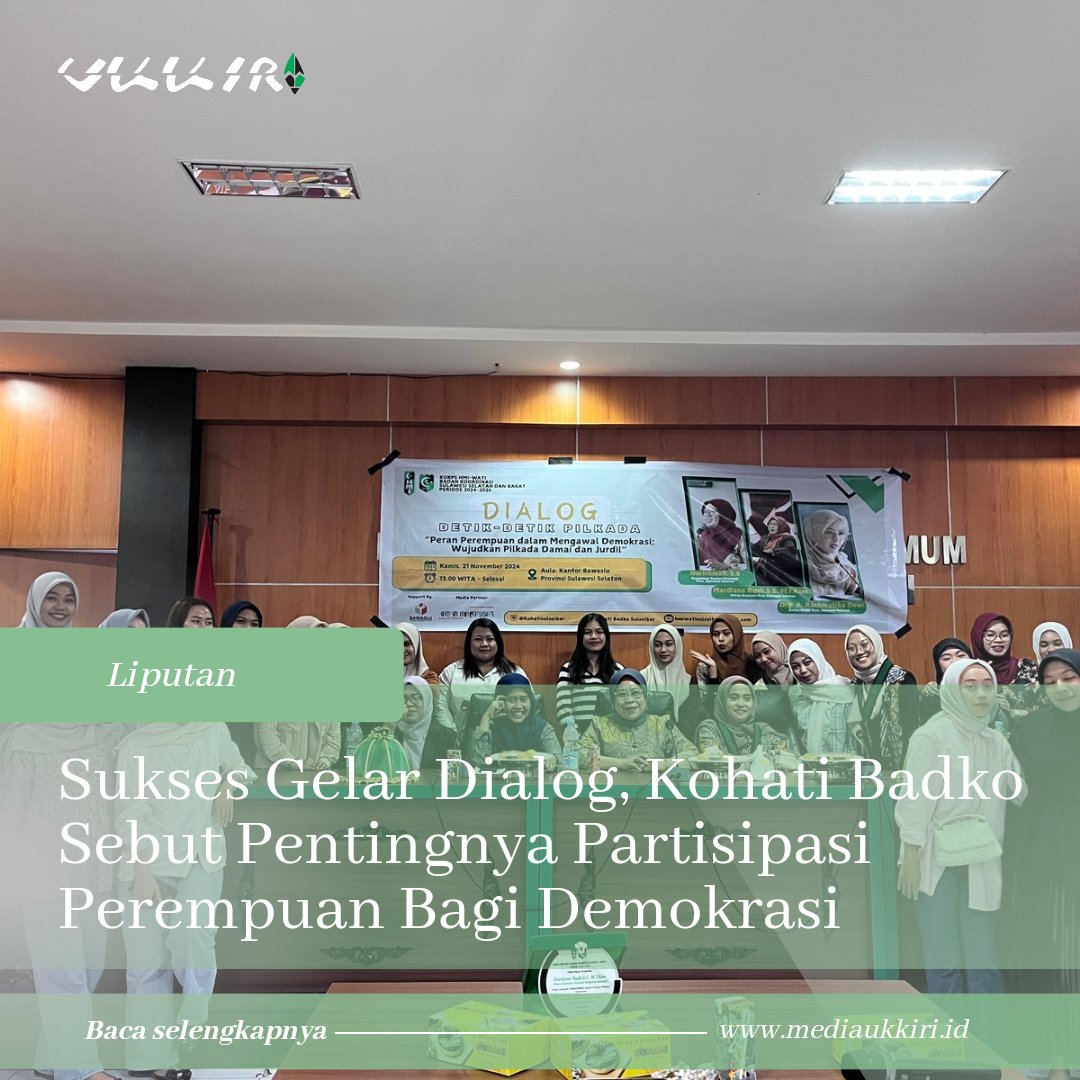 lapmiukkiri's tweet photo. UKKIRI-Koprs HMI-Wati (Kohati) Badan Kordinasi (BADKO)  Himpunan Mahasiswa Islam (HMI) Sulawasi Selatan dan Barat (Sulselbar) sukses gelar Dialog Detik-detik Pemilihan Daerah (PILKADA) yang bertajuk "Peran Perempuan dalam Mengawal Demokrasi

Selengkapnya, https://t.co/WTonbAXFHJ https://t.co/mq1OnlvpLC