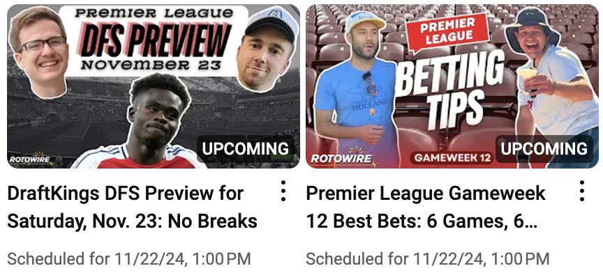 Back from the break which means a busy Friday.

#DFS preview w/ <a href="/JackBurkart/">Jack Burkart</a> &amp; <a href="/RyanBelongia/">Ryan Belongia</a> 

6 matches, 6 bets w/ <a href="/Chrowen8/">Chris 🍩wen</a> &amp; <a href="/RotoZdroik/">Adam Zdroik</a> 

Both LIVE at 1pm ET.

youtube.com/@rotowiresoccer