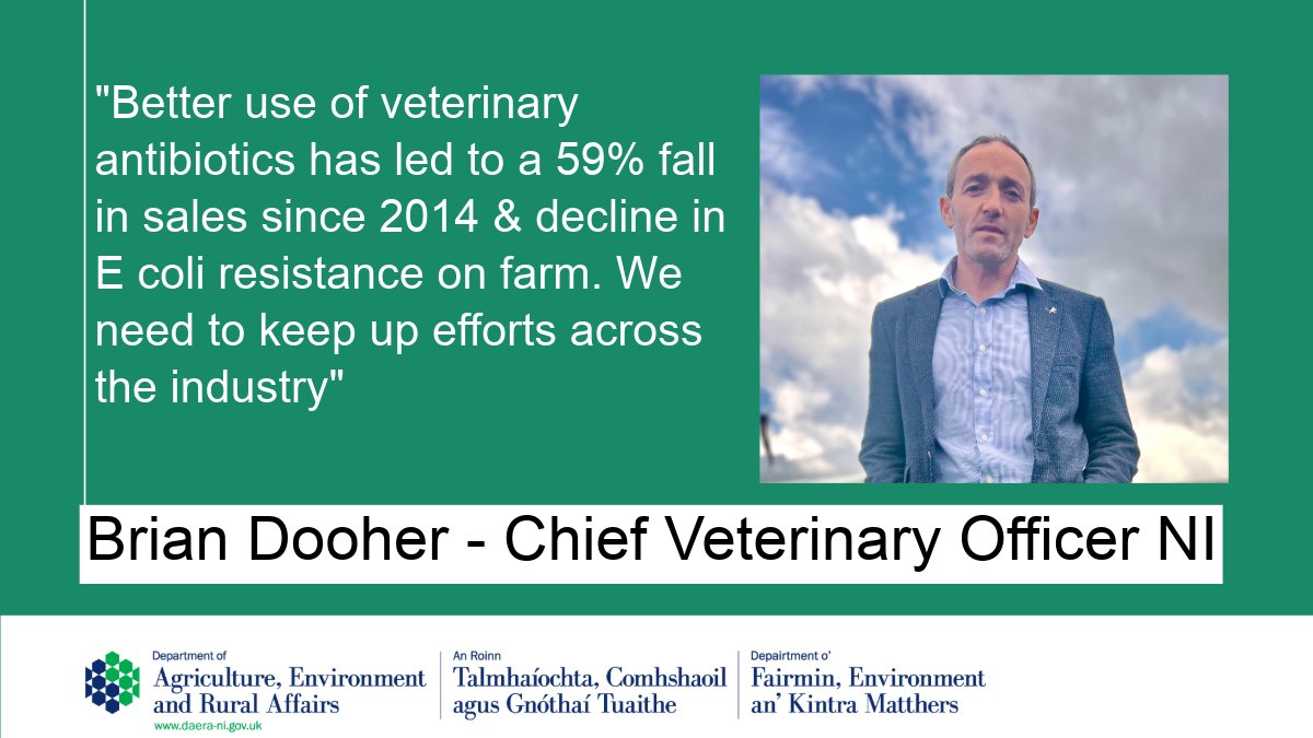 Brian Dooher CVONI highlights progress <a href="/vmdgovuk/">VMD</a>  VARSS 23 report-'Better use of veterinary antibiotics has led to a 59% fall in sales since 2014 &amp; decline in E coli resistance on farm. We need to keep up efforts across the industry'
#UKVARSSREPORT2023 at t.ly/JEbO6