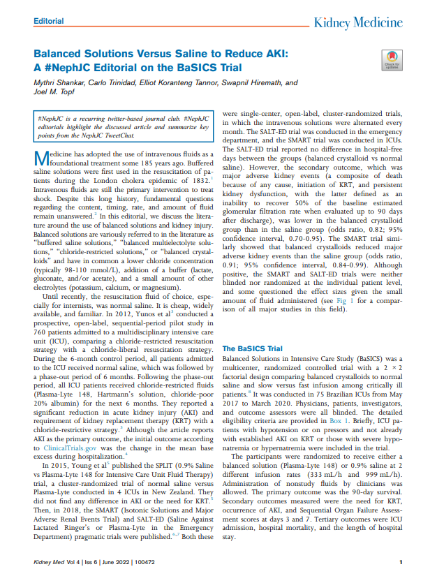 Edgar V. Lerma ๐ต๐ญ (@edgarvlermamd) on Twitter photo Balanced Solutions vs. Saline to Reduce AKI: A #NephJC Editorial on the BaSICS Trial ca. 2022 from <a href="/KidneyMed/">Kidney Medicine</a> <a href="/hellokidneyMD/">Carlo Trinidad</a> <a href="/nephromythri/">Mythri Shankar ๐ฎ๐ณ</a> <a href="/kidney_boy/">Joel M. Topf, MD FACP</a> <a href="/hswapnil/">Swapnil Hiremath @hswapnil.medsky.social</a> <a href="/elliotktannor/">Elliot Koranteng Tannor</a>
#Nephpearls #AKIinICU
๐ pubmed.ncbi.nlm.nih.gov/35620080/ Balanced Solutions vs. Saline to Reduce AKI: A #NephJC Editorial on the BaSICS Trial ca. 2022 from <a href="/KidneyMed/">Kidney Medicine</a> <a href="/hellokidneyMD/">Carlo Trinidad</a> <a href="/nephromythri/">Mythri Shankar ๐ฎ๐ณ</a> <a href="/kidney_boy/">Joel M. Topf, MD FACP</a> <a href="/hswapnil/">Swapnil Hiremath @hswapnil.medsky.social</a> <a href="/elliotktannor/">Elliot Koranteng Tannor</a>
#Nephpearls #AKIinICU
๐ pubmed.ncbi.nlm.nih.gov/35620080/