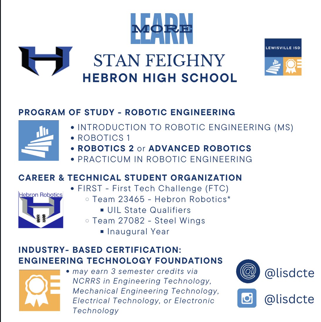 Career & Technical Education Lewisville ISD (@lisdcte) on Twitter photo Congratulations to Mr. Feighny <a href="/Hebron_HS/">Hebron High School</a> for being nominated as the November CTE Leader of the Month! #betheONE #DiscoverYourFuture Congratulations to Mr. Feighny <a href="/Hebron_HS/">Hebron High School</a> for being nominated as the November CTE Leader of the Month! #betheONE #DiscoverYourFuture