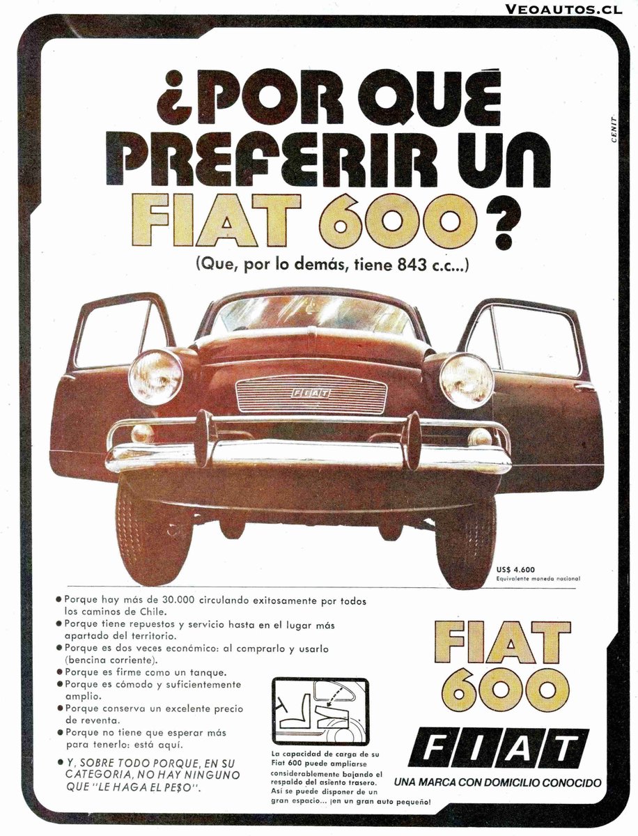 VeoAutos's tweet photo. FIAT 600 Chile 1979, año en que las últimas 392 unidades serán ensambladas en la planta de Rancagua. Motor 843 cc, 38 cv. Precio época $179.400
+ Info https://t.co/65fGZtYJLe
#fiat600 #fiatchile #fiat600s #rancagua @fiat @addict_car @thecarfactoids @RiveraNotario @FIATchile https://t.co/NuBveXtFbE