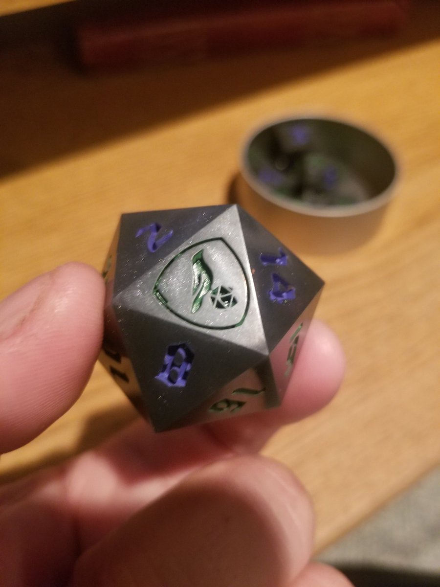 Kardel_'s tweet photo. It's one thing to receive a gift, it's another to receive one customized just for you.

@EsmieInSitu , my dear, you have a heart of solid gold. Thank you so much!

I can't wait to use these to kill my players in dnd. https://t.co/DZ4VmML4pW