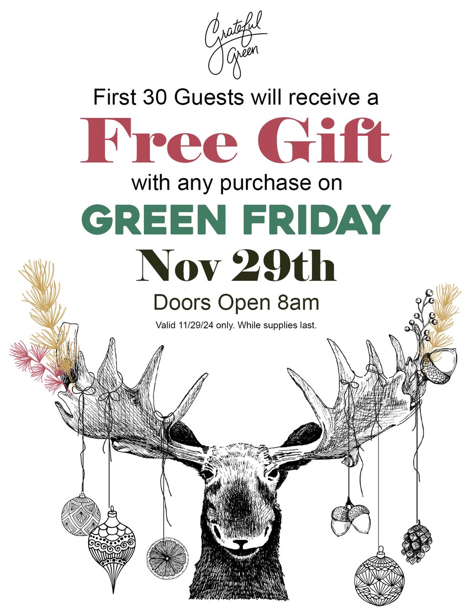 gr8fulgreenthc's tweet photo. This Green Friday, the first 30 guests at each Grateful Green location will score an exclusive free gift. Supplies are limited, so don’t wait!
🕗 8AM, Wednesday, November 29th https://t.co/DcRyMkTQzI
