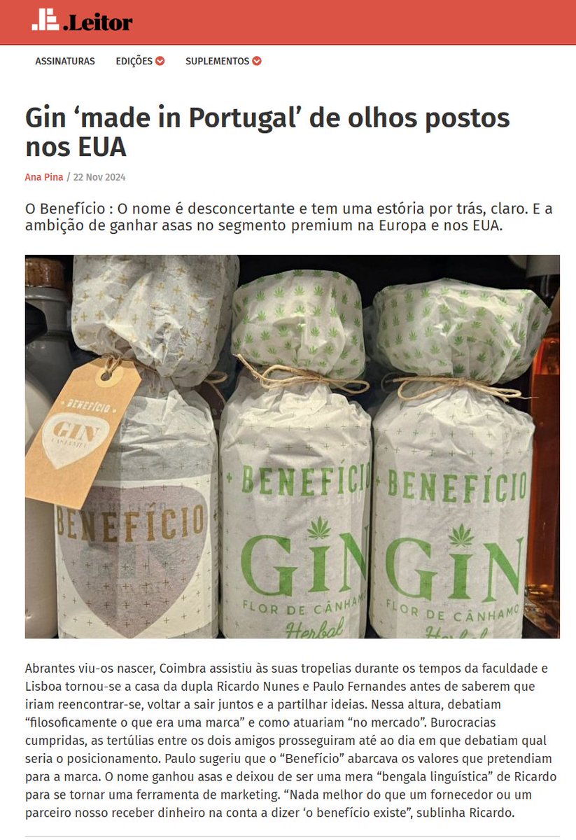 beneficioexiste's tweet photo. 🍸 Benefício: Um gin premium português com ambição global 🌍

Foi um gosto conversarmos com o Jornal Económico acerca da trajetória do Benefício e dos nossos progressos e projetos presentes e futuros.

Para saber mais: https://t.co/uNWNZBlBU2 https://t.co/gOxpFDXXdo