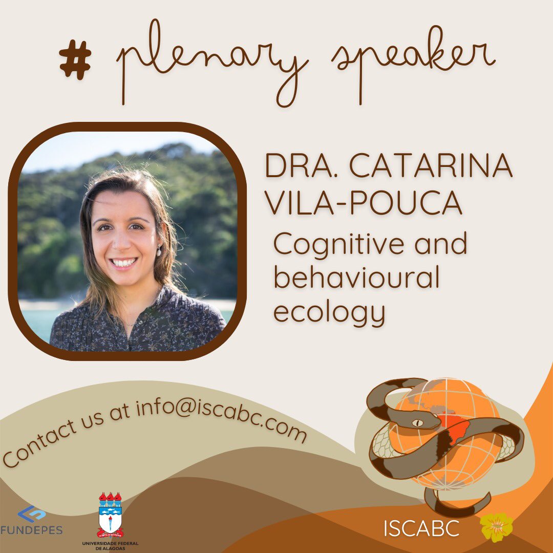 [ENG] It's with great pleasure that we announce Dra. Catarina Vila-Pouca as one of the plenaries.
Her research focuses mostly on understanding ecological and evolutionary drivers of variation in animal behavior and cognitive abilities.

#ISCABC2025