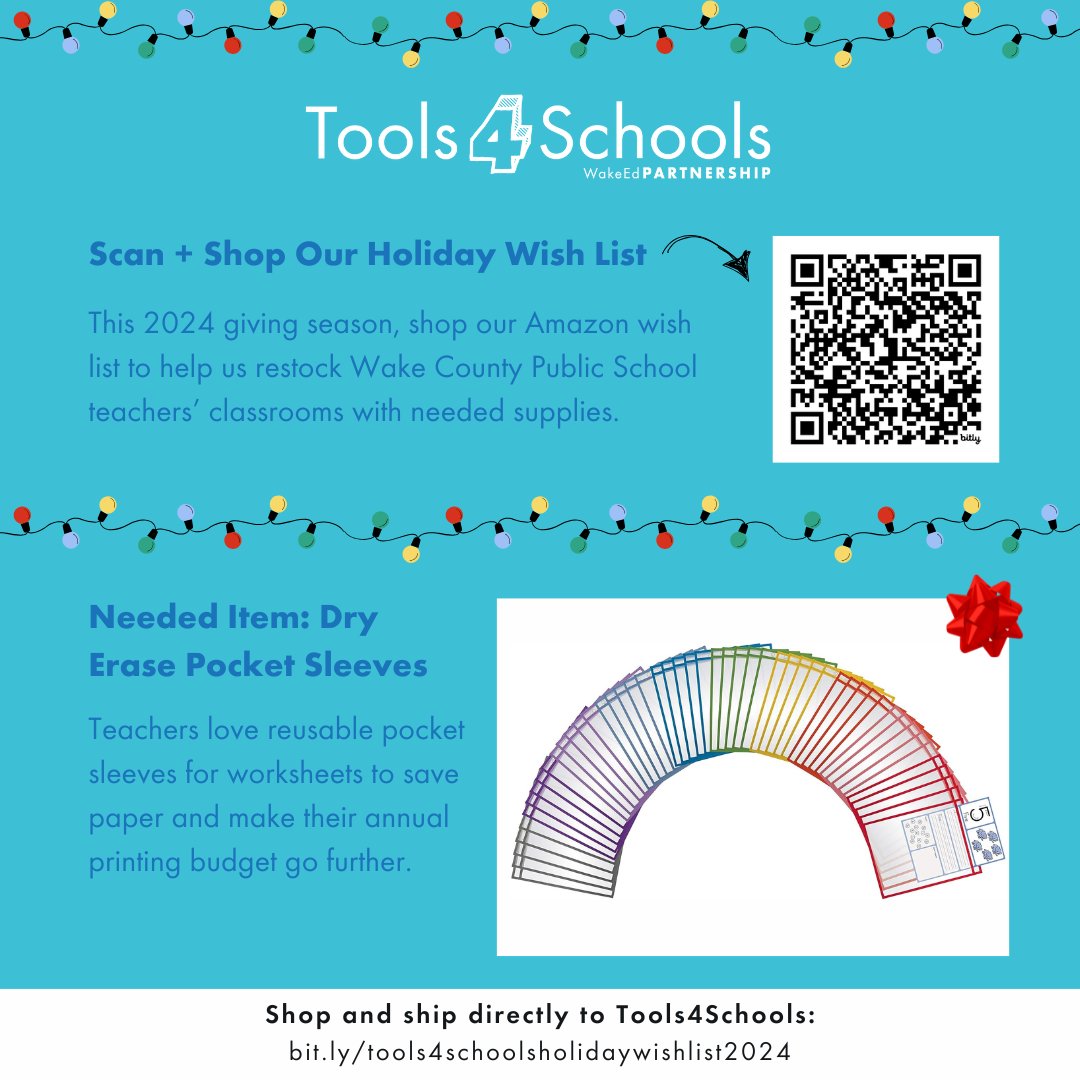 wakeedpa's tweet photo. Today’s #Tools4Schools high need item: Dry Erase Pocket Sleeves. Teachers LOVE these reusable pocket sleeves for worksheets to save paper &amp; make their annual printing budget go further. Shop our Amazon Holiday Wish List to donate to @WCPSS teachers https://t.co/9nu3ThyYBf https://t.co/O0ZMwvJmnW