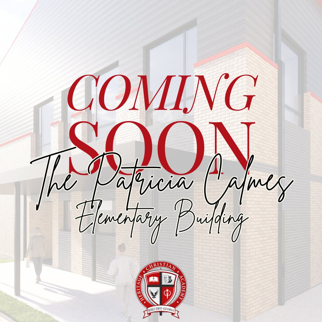 HCA_Rockwall's tweet photo. The Patricia Calmes Elementary Building will open in August 2025! We are excited to expand our campus &amp; see the growth that God is bringing us! Mrs. Calmes has taught at HCA since the first day of school in 1995, and there is no better way to honor her commitment. #HCAleads https://t.co/xWozkczl2U