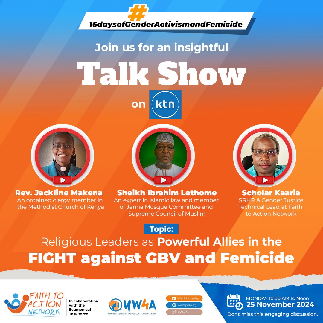 FaithtoActionet's tweet photo. Mark your calendars! 🗓️
We will be LIVE on KTN this November 25, 2024, as we kick off the #16Days of Activism Against #GBV. 📺✨

Don’t miss this insightful conversation on how faith leaders can drive meaningful change and champion the end of GBV in our communities.

Stay tuned! https://t.co/lJ74Ka4ltH