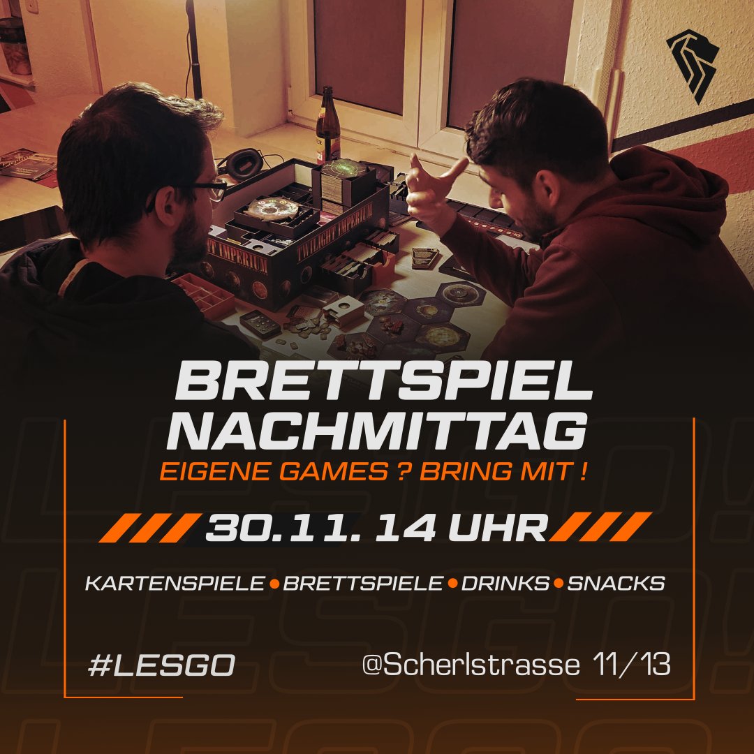 🎲 ROLL THE DICE 🎲

Kekse, Glühwein &amp; Brettspiele? Komm am 30.11. ab 14 Uhr ins Vereinsheim zum gemütlichen Spielenachmittag! Bring deine Spiele &amp; Freunde mit! 🧡

#LESGO #leipzigesports #eventsinleipzig #brettspieleleipzig