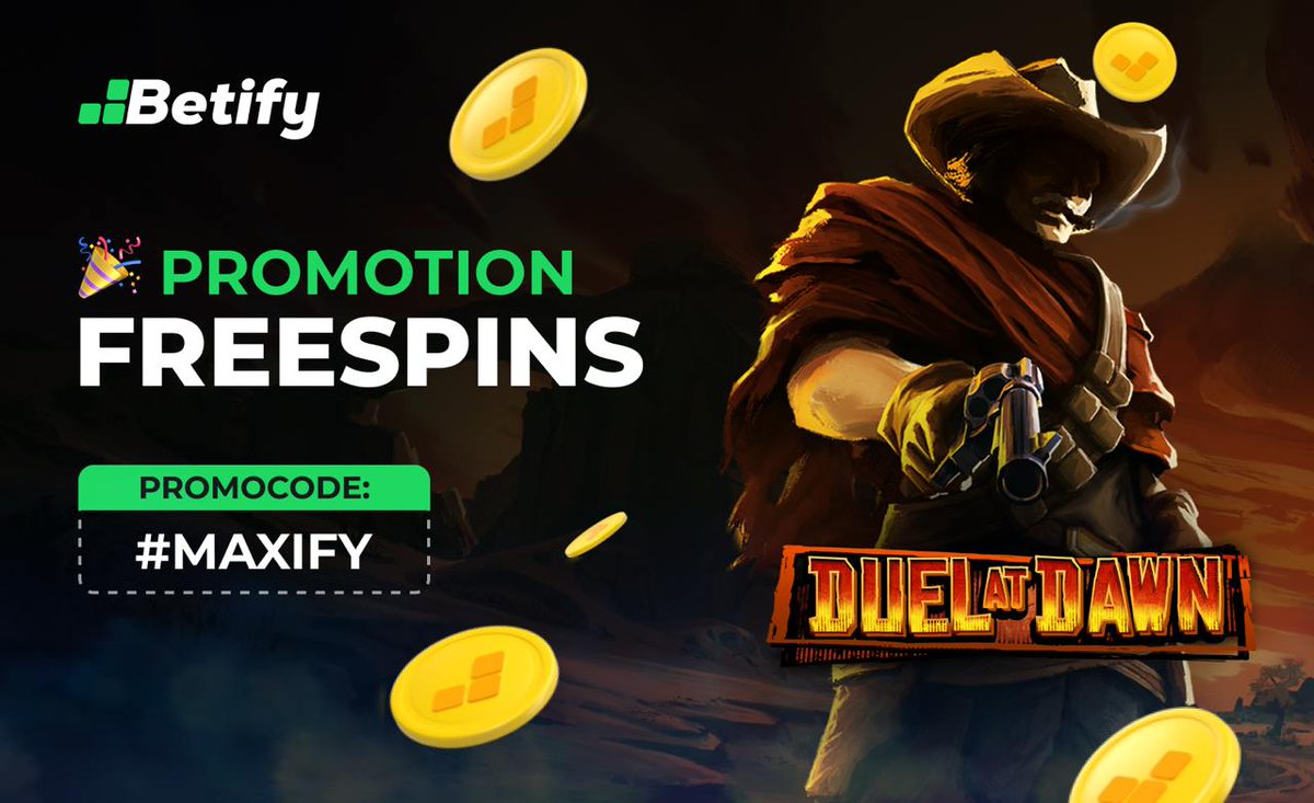 Betify's tweet photo. WEEK-END SLOT PROMOTION 🔫🤠
Promotion available this weekend in the new slot Duel at Dawns from #Hacksaw💰
Ex: I deposit 1000€, I get 1000 freespins.
🎉FREESPIN VALUE = 0.20€
PROMO CODE : #MAXIFY
🤠 https://t.co/FRyIxax5vS https://t.co/y19i0L3KRr