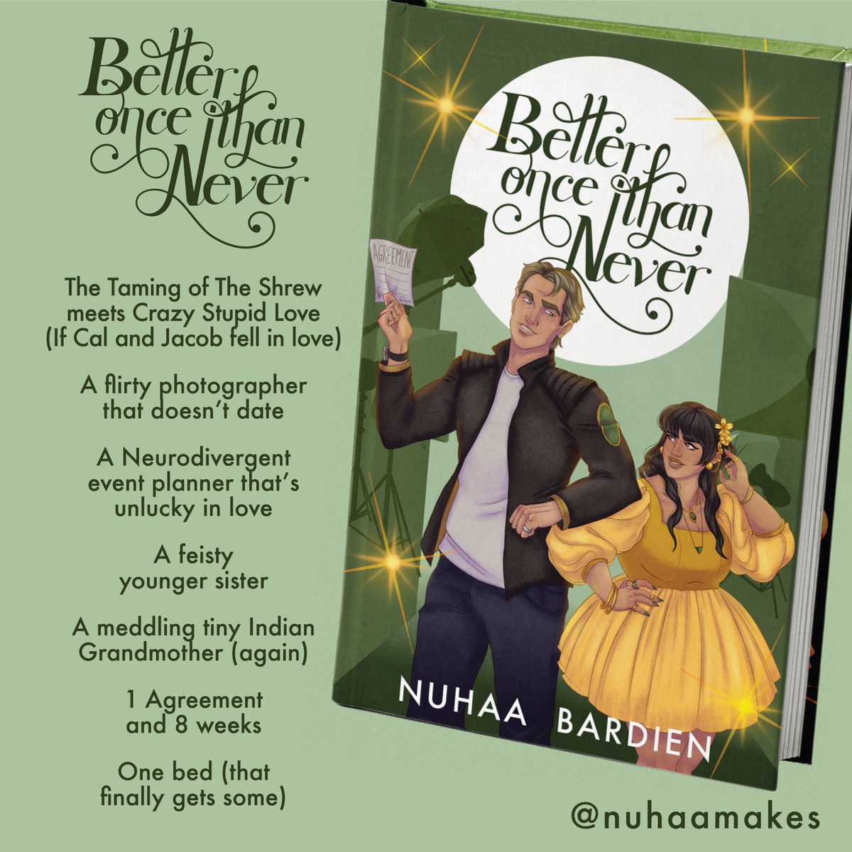ReadingCaff's tweet image. 🚨 COVER REVEAL 🚨
Better Once Than Never by @nuhaawrites drops 28th Dec 2024, and I’m OBSESSED! 😍📖Taming of the Shrew meets a swoony bad boy + neurodivergent FMC who’s unlucky in love
✨One bed, spicy romance, family drama, &amp;amp; HEA!
📲Pre-order now
#BetterOnceThanNever