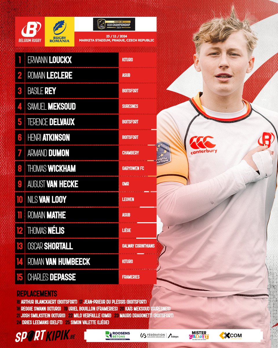 Neuf des quinze titulaires mardi face au Portugal sont à nouveau alignés d’emblée en équipe de Belgique U18 à l’occasion du dernier match au Championnat d’Europe de Prague, ce samedi face à la Roumanie (10h) ➡️ sportkipik.be/belgique-u18-r…
<a href="/rugby_europe/">Rugby Europe</a>