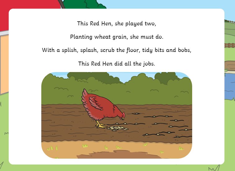 StradbrokeFS's tweet photo. The past two weeks we have been looking at the  ‘Little Red Hen’. Here is a snippet of the song we enjoyed singing.🐓🍞 @StradbrokePri https://t.co/soQh5oY6RA