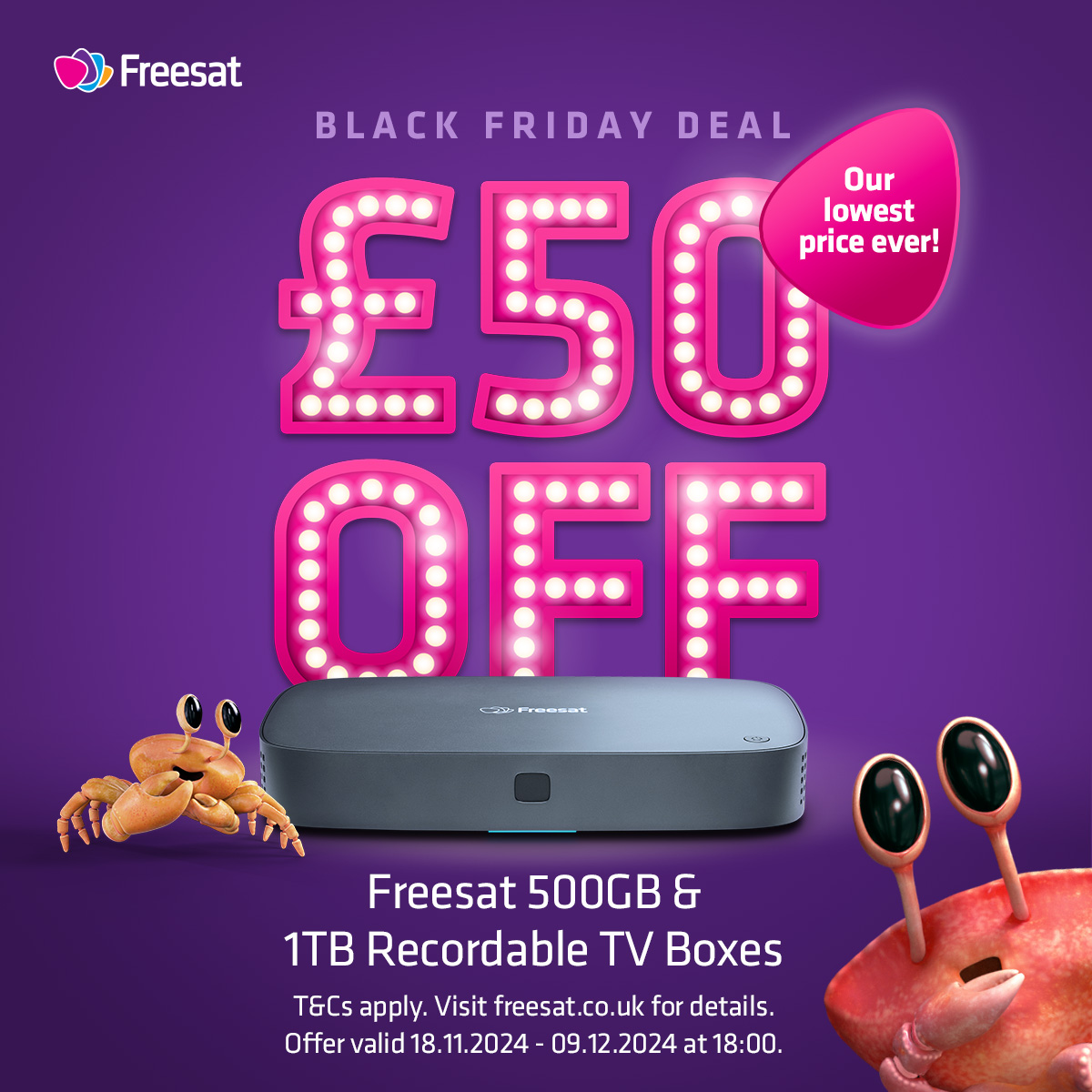 📢 SAVE £50 on new 500GB and 1TB 4K Recordable Freesat Boxes this #BlackFriday!  Enjoy your favourite 📺 shows without the hassle of monthly TV contracts or bills.

Offer ends 9th Dec 2024 at 6pm GMT! T&amp;Cs apply➡️ freesat.co.uk/get-freesat/se…

#Freesat #Deal #4KTV #TV #Sale