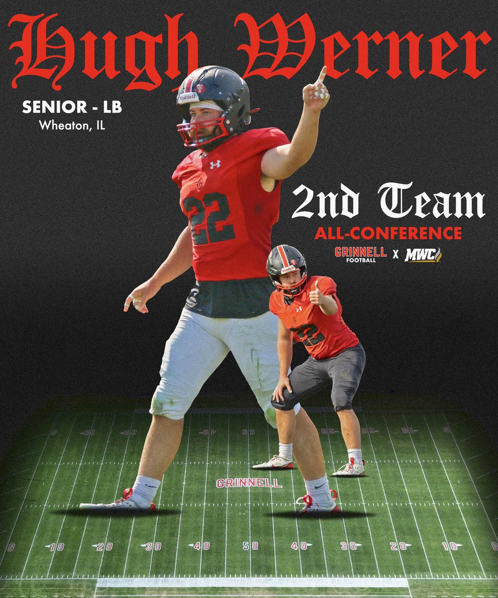 Grinnell College Football (@grinnell_fb) on Twitter photo 2ND TEAM ALL-CONFERENCE <a href="/MWCSports/">Midwest Conference</a>
Hugh Werner
LB
SR
Wheaton, IL
Hugh is leaving the program at 7th in career tackles!
#ExcelatGrinnell 2ND TEAM ALL-CONFERENCE <a href="/MWCSports/">Midwest Conference</a>
Hugh Werner
LB
SR
Wheaton, IL
Hugh is leaving the program at 7th in career tackles!
#ExcelatGrinnell