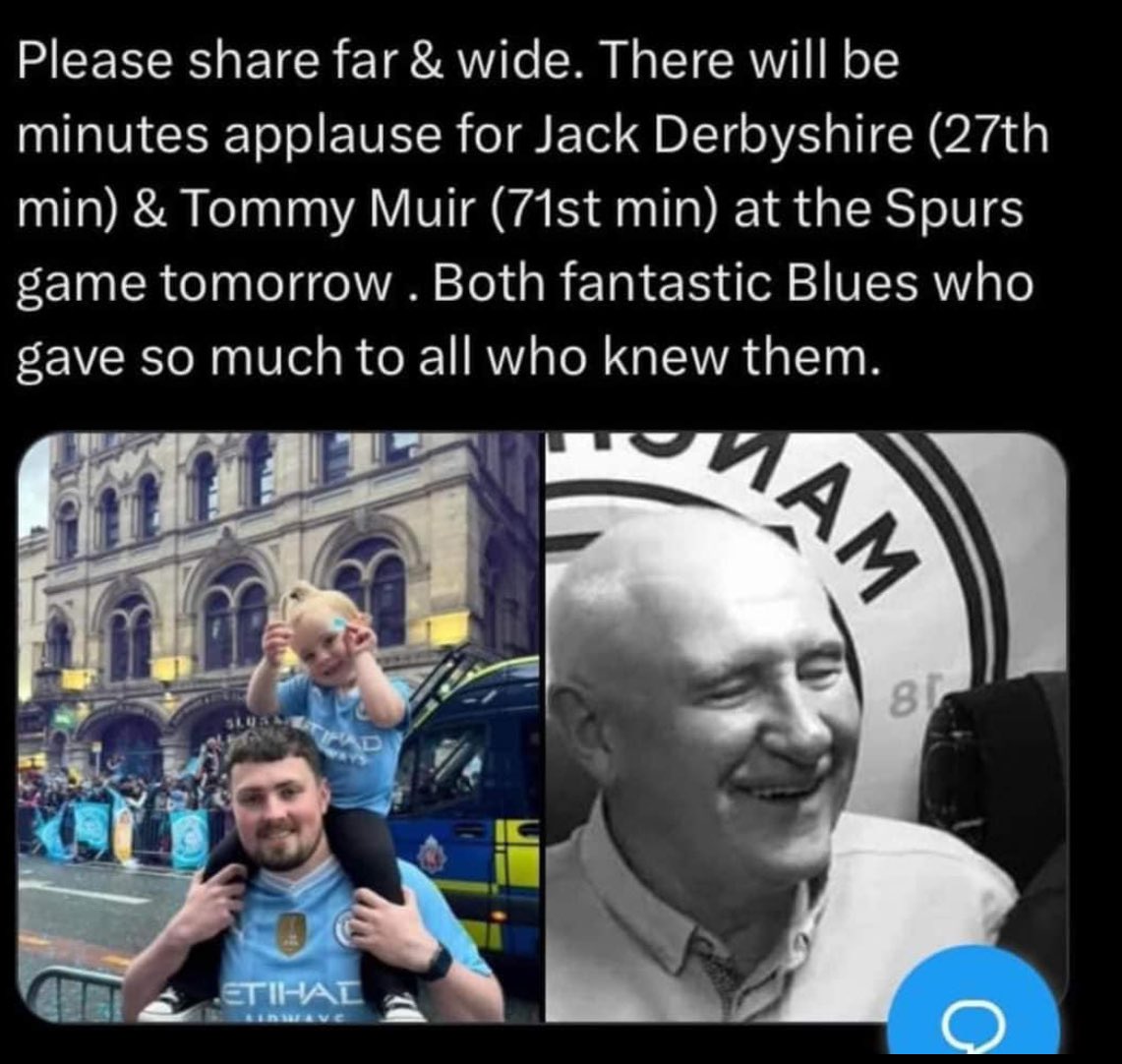 FanzoneDanny's tweet photo. Any City fans at the game tomorrow please participate in a round of applause for 2 huge blues who sadly lost their lives this week! 🩵 https://t.co/EcJk3YmwSk