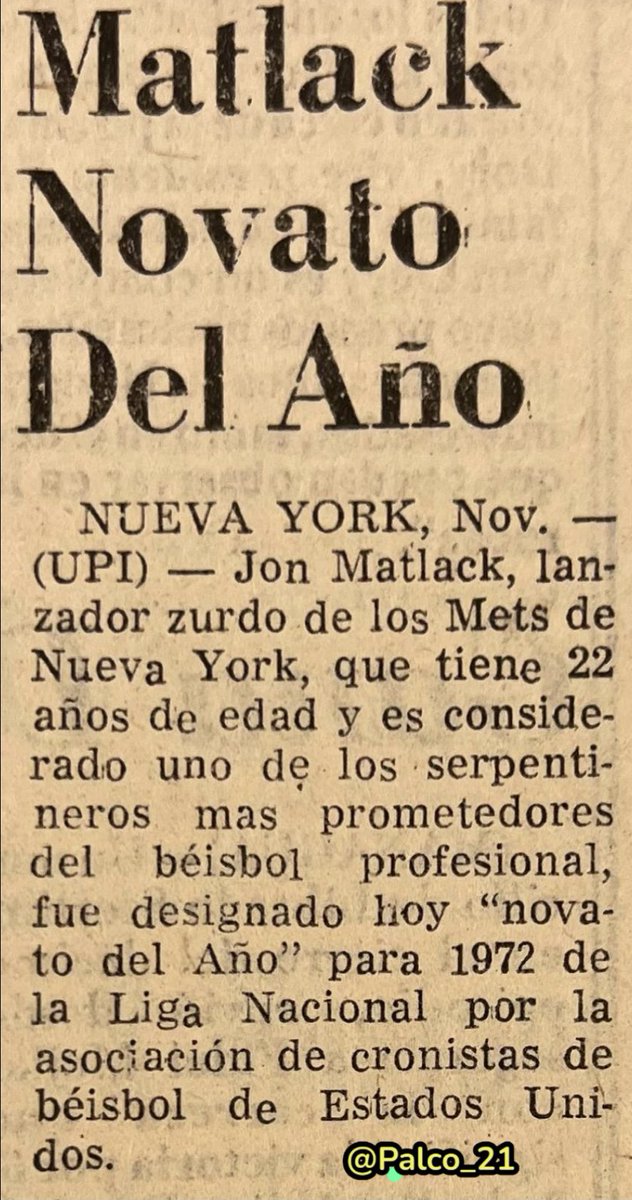Palco_21's tweet photo. Noviembre 22 de 1972 #JohnMatlack β Novato Del AΓ±o β cPEI ππΌ https://t.co/Z5ogUpapp7