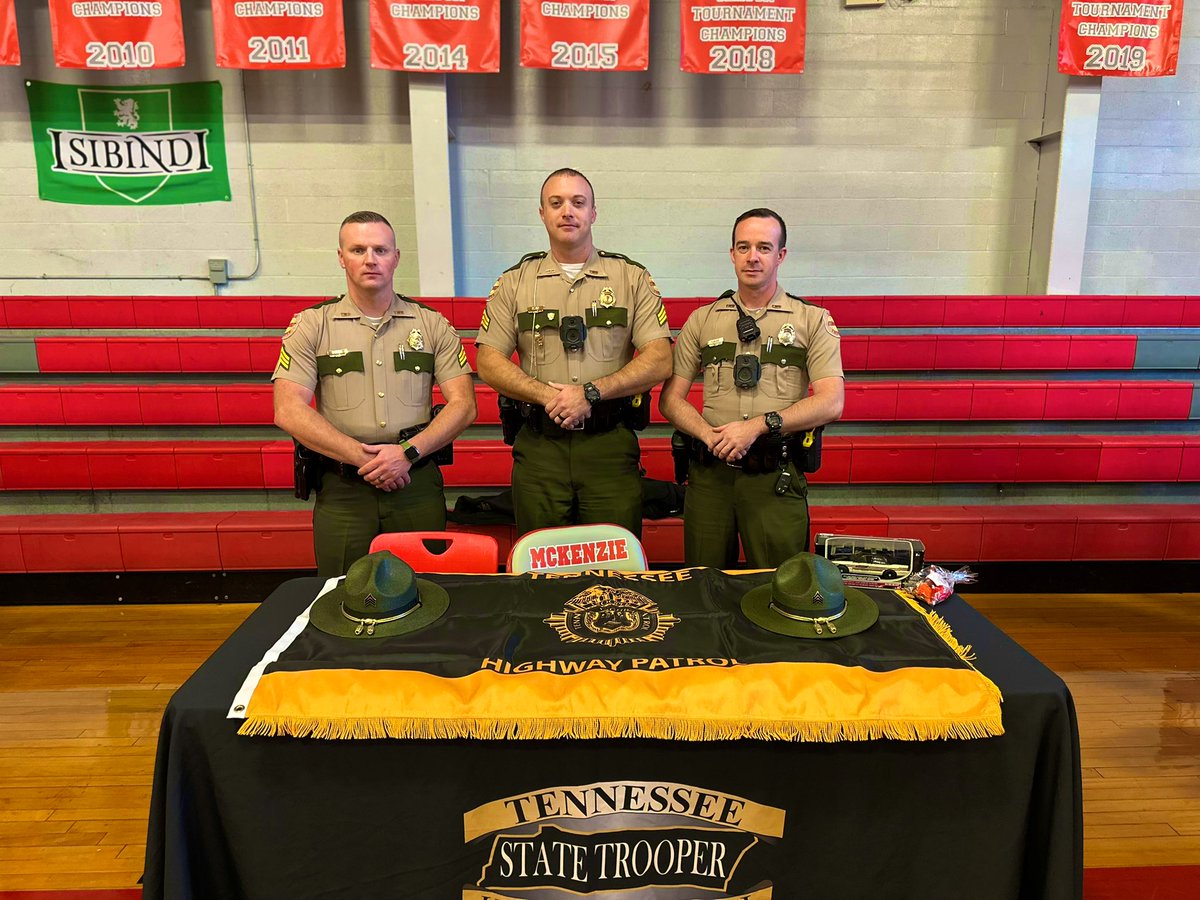 THPJackson's tweet photo. Sgt. Cooper, Sgt.Milam, and Trooper Flaurr are out at the McKenzie Middle School for a career fair! The only group not happy is the Fire Department! 😜 #showstealer 🚔🚓🚒🧯#allingoodfun https://t.co/mL0S3aEKG9 to apply! https://t.co/iqoOxEQSib