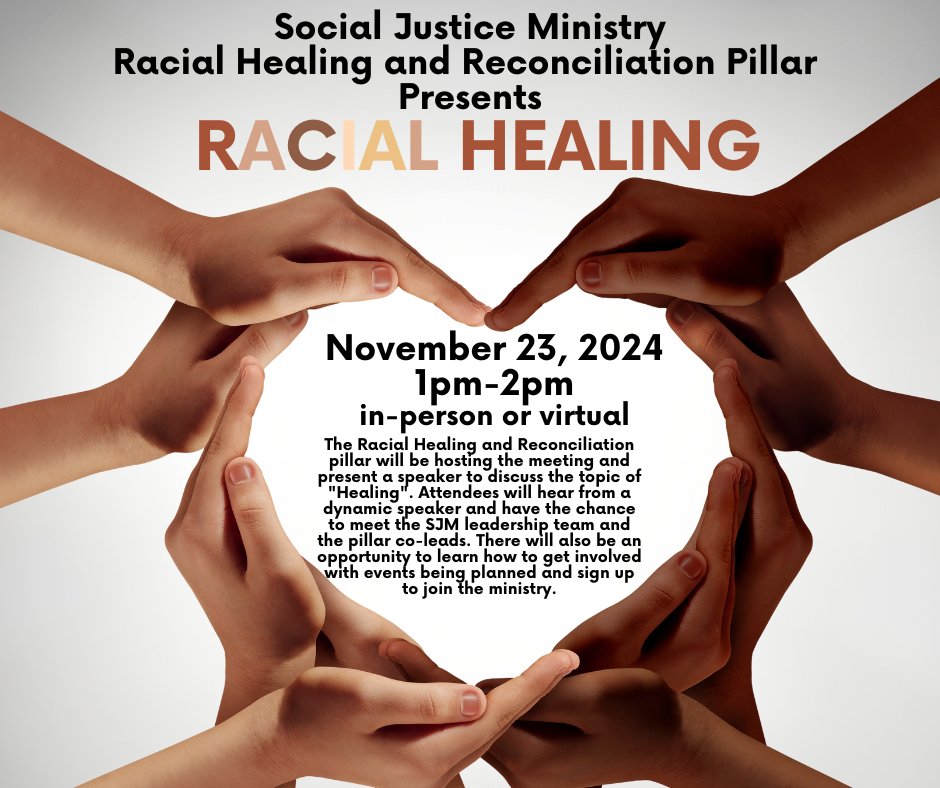 asbc_SJM's tweet photo. Happening Tomorrow, Saturday, November 23, 2024 at 1:00pm, EST!  Our Racial Healing and Reconciliation Pillar will host the next General Body meeting focused on "Healing."  Registration is available here: https://t.co/qWz7rbvk5e
We look forward to seeing you soon! https://t.co/dEhvH1p1NX