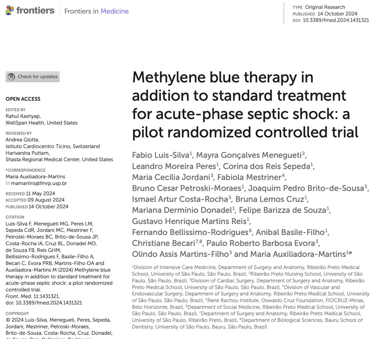 ICU Hemodynamics:  

There is a lot of discussion about the role of methylene blue (MB) in refractory #septicshock. We don't have many RCTs in this topic &amp; I read every new one with interest. 

This small RCT was recently published: