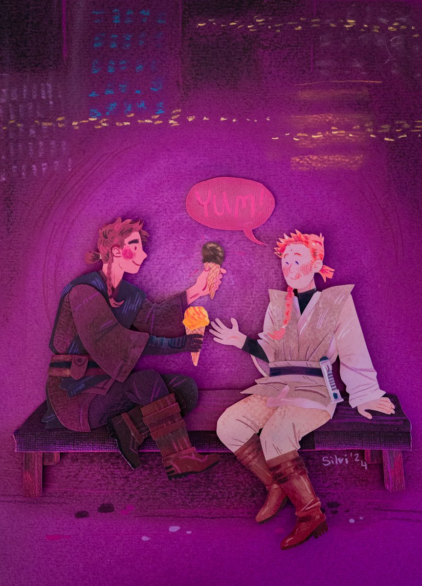 And here is my paper art for Mel's fic "I was made to find you, made to love you"! This is my second contribution to this year's <a href="/obikinbb/">✨ Obikin Reverse Bang 2025 ✨</a> 

Go read it! 🩷💜🧡🍦

#obikin #anakin #obiwan
