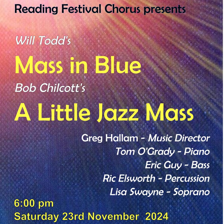 What's On Reading (@rdgwhatson) on Twitter photo Tonight!
Join <a href="/ReallyFabChoir/">ReadingFestivalChorus</a> at Wesley Church for a concert that combines the swing of jazz with the harmonies of choral singing, as they perform Will Todd's Mass in Blue and Bob Chilcott's A Little Jazz Mass.
Book now via whatsonreading.com/venues/reading… Tonight!
Join <a href="/ReallyFabChoir/">ReadingFestivalChorus</a> at Wesley Church for a concert that combines the swing of jazz with the harmonies of choral singing, as they perform Will Todd's Mass in Blue and Bob Chilcott's A Little Jazz Mass.
Book now via whatsonreading.com/venues/reading…